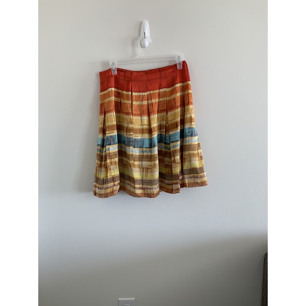 Etcetera Skirt Pleated 100% Silk Size 0 Fully Lined Multicolored Stripes